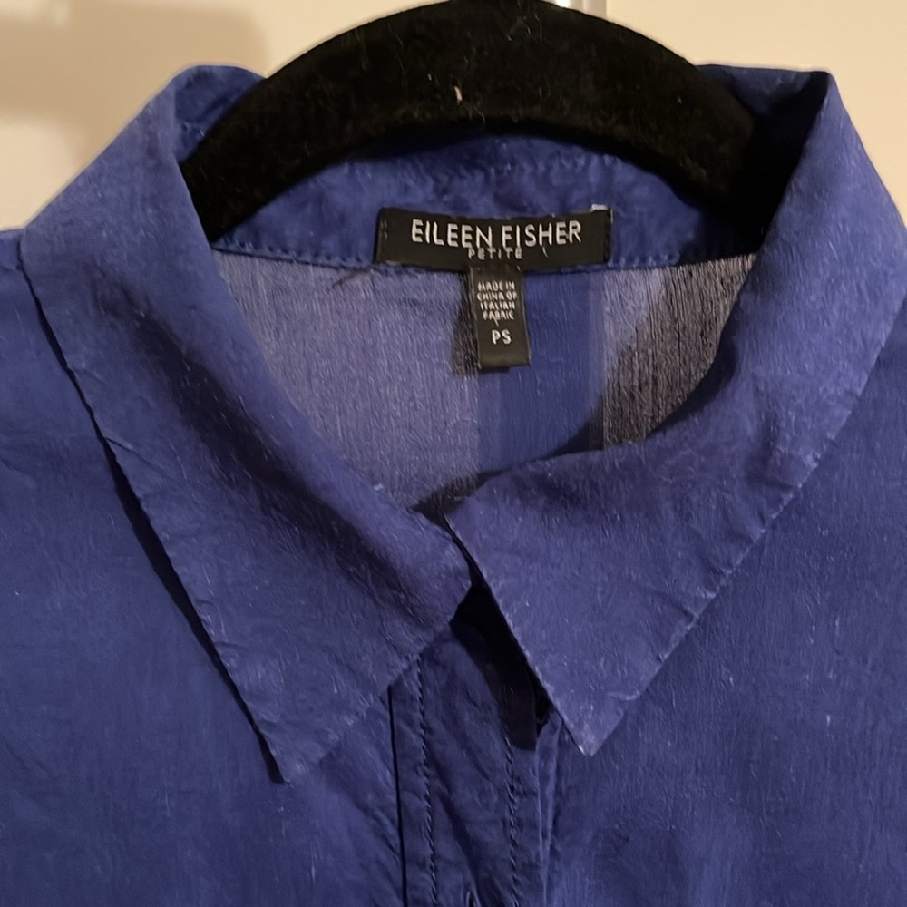 Vibrant indigo Eileen Fisher button down blouse - Picture 3 of 8